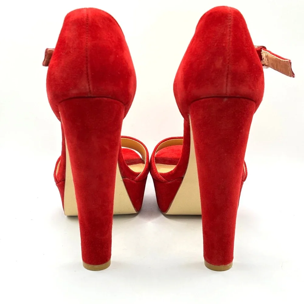Steve Madden‎ Red Suede Platform Ankle Strap Block Heels Women's Size 10